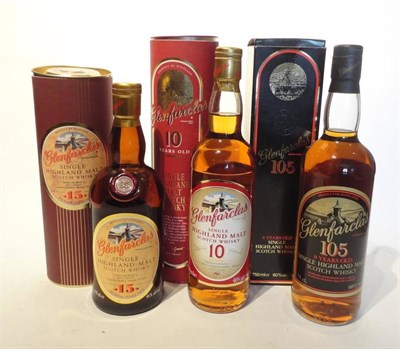 Lot 1320 - Glenfarclas 105, 75cl, 60%; Glenfarclas 15 Year Old, 700ml, 76%; Glenfarclas 10 Year Old,...