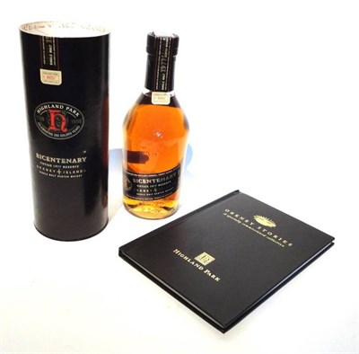 Lot 1337 - Highland Park Bicentenary 1798-1998, vintage 1977 reserve, 700ml, 40%, with original tube, together