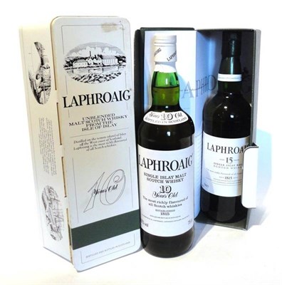 Lot 1356 - Laphroaig 10 Year Old Pre Royal Warrant, 75cl, 40%, with original tin; Laphroaig 15 Year Old,...