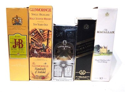 Lot 1370 - The Macallan 10 Year Old, 70c, 40%; Glenmorangie 10 Year Old; J&B rare; Chivas Regal 12 Year...