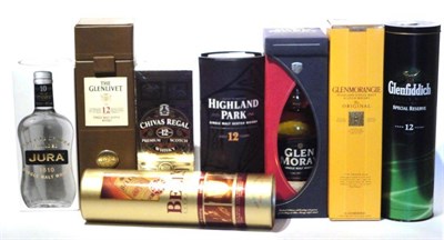 Lot 1405 - Single Malt and Blended Scotch Whisky Comprising: Highland Park 12 Year Old, The Glenlivet 12...