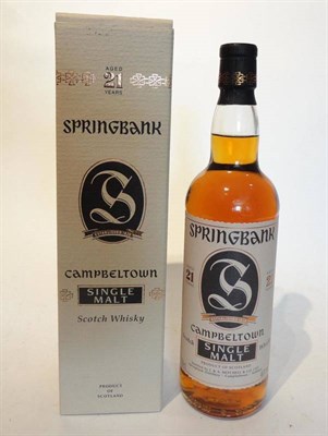 Lot 1415 - Springbank 21 Year Old, old style label, 70cl, 46%, in original carton U: into neck