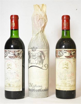 Lot 1037 - Chateau Mouton Rothschild 1966, Pauillac (x3) (three bottles) U: top shoulder (just) (x2), mid...