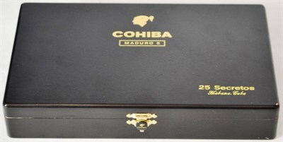 Lot 1195 - Cohiba Maduro 5 Secretos, box of 25, LSM MAY 08, currently stored in a humidor with...