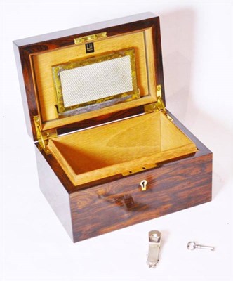 Lot 1198 - A Dunhill Rosewood Cigar Humidor, 21x14x11.5cm, with original key; A Hallmarked Silver Cigar Cutter