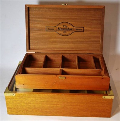 Lot 1199 - Two Large Tabletop Humidors, both with lift-out trays, 44x27x10cm and 55x34x13cm, also a hygrometer