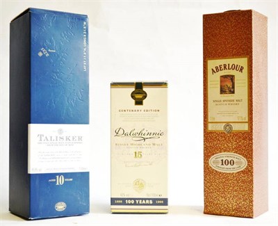 Lot 1240 - Aberlour 100 Proof, 1 litre, 57.1%; Dalwhinnie 15 Year Old Centenary Edition, 70cl, 43%;...