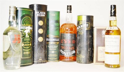 Lot 1247 - Bushmills 10 Year Old (x2); J&B -6; The Bailie Nicol Jarvie; Black Bush; Black Bottle; Whyte &...