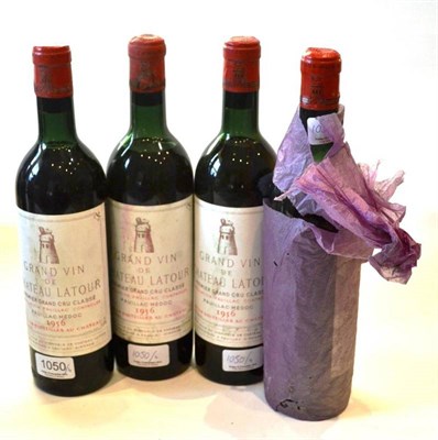 Lot 1050 - Chateau Latour 1956, Pauillac (x4) (four bottles) U: top shoulder, top shoulder, upper...