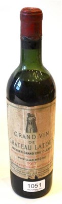 Lot 1051 - Chateau Latour 1957, Pauillac U: upper shoulder, trimmed capsule, partially soiled label, small...