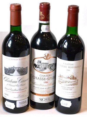 Lot 1058 - Chateau Le Tertre-Roteboeuf 1986, St-Emilion; Chateau Canon 1986, St-Emilion; Chateau Chasse-Spleen