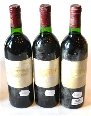 Lot 1067 - Chateau Margaux 1981, Margaux (x3) (three bottles) U: into neck, faded labels