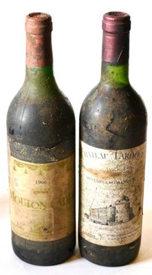 Lot 1074 - Chateau Mouton Cadet 1966; Chateau Laroque 1981, St Emilion U: upper shoulder & top shoulder,...