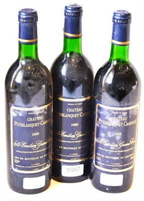 Lot 1087 - Chateau Puyblanquet Carrille 1989, St Emilion (x3) (three bottles) U: top shoulder