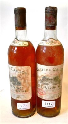 Lot 1117 - Chateau Caillou 1947, Sauternes (x2) U: top shoulder, one partially damaged capsule and soiled...