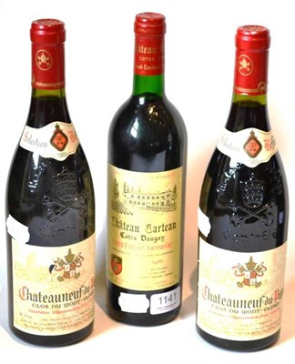 Lot 1141 - Clos du Mont-Olivet Chateauneuf-du-Pape 1989 (x2); Chateau Carteau 1989, St Emilion (three bottles)