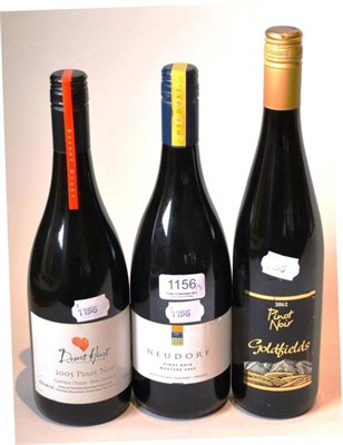 Lot 1156 - Goldfields Pinot Noir 2002; Dessert Heart Pinot Noir 2005; Neudorf Pinot Noir 2005 (three bottles)