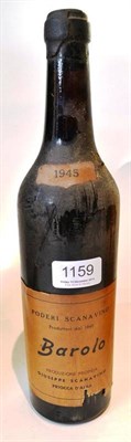 Lot 1159 - Poderi Scanavino Barolo DOCG 1945 U: into neck, part of wax capsule missing, tear to label