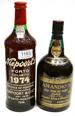 Lot 1163 - Amandio's Old Tawny Port 1945; Niepoort Colheita 1974 (two bottles) U: into neck