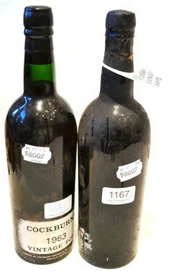 Lot 1167 - Cockburn 1963, vintage port; Unknown, presumed vintage port (two bottles) U: into neck