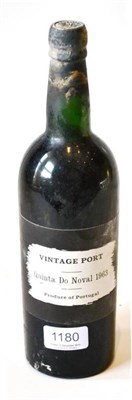 Lot 1180 - Quinta Do Noval 1963, vintage port U: into neck (just)