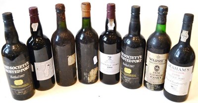 Lot 1184 - Sandeman 1963, vintage port, identified from damaged capsules (x2); The Society's Crusted Port 1987