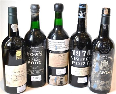 Lot 1188 - Taylor 1970, vintage port; Dow 1970, vintage port; Gonzalez 1970, vintage port; Delaforce 1985,...