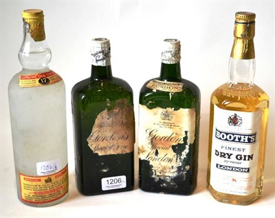 Lot 1206 - Vintage Gin Comprising: Gordon's Special Dry London Gin, spring cap, very poor labels (x2); Booth's