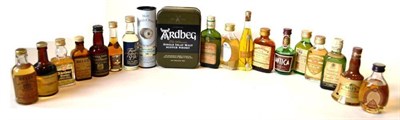 Lot 1228 - Ardbeg 17 Year Old Miniature, 5cl, 40%; Ardbeg 10 Year Old Miniature, 5cl, 46%, in a...