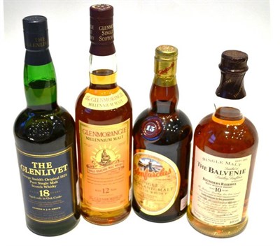 Lot 1279 - Glenmorangie 12 Year Old Millenium Malt, Single Highland Malt Whisky, 70cl, 40%; The Glenlivet...