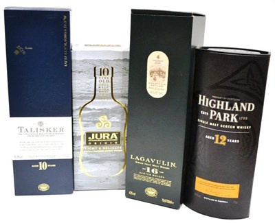 Lot 1292 - Lagavulin 16 Year Old 70cl, 43%; Talisker 10 Year Old, 70cl, 45.8%; Jura 10 Year Old, 70cl 40%;...