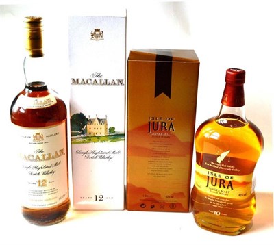 Lot 1311 - Macallan 12 Year Old, old style cream label, litre, 43%; Jura 12 Year Old, old style label,...