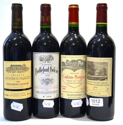 Lot 1012 - Chateau Calon Segur 1998, St Estephe; Chateau Duhart-Milon 1998, Pauillac; Chateau Monbousquet...