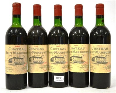 Lot 1036 - Chateau Haut-Marbuzet 1966, St Estephe (x5) (five bottles) U: 2x top shoulder, 3x mid shoulder