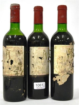 Lot 1061 - Chateau Latour 1966, Pauillac (x3) (three bottles) U: 1x mid/low shoulder, 2x upper shoulder,...