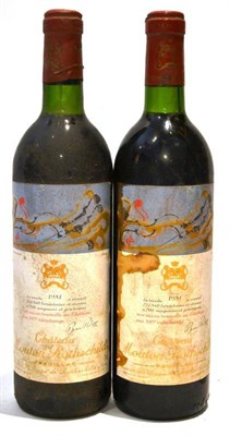 Lot 1087 - Chateau Mouton Rothschild 1981, Pauillac (x2) (two bottles) U: just into neck, dusty labels