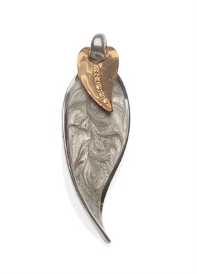 Lot 18 - An Italian Leaf Pendant, signed GBI, a rose gold leaf with a row of brilliant cut diamonds...