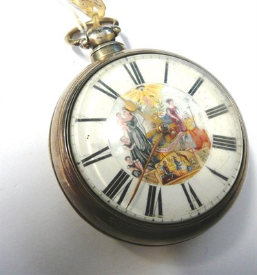 Lot 34 - A Silver Pair Cased Verge Pocket Watch, 1843, gilt fusee movement, enamel dial with Roman...