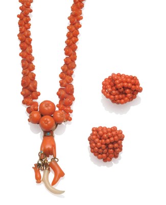 Lot 65 - A Victorian Coral Necklace, of interlocking dumbbell and bead form, to carved spheres, and a...