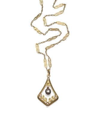 Lot 68 - A Diamond Pendant on Chain, the central drop a rose-cut diamond in a late 19th century setting...