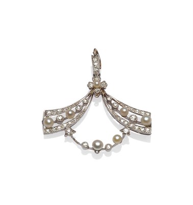 Lot 94 - An Early 20th Century Diamond and Pearl Pendant, a curved motif set throughout with diamonds in...