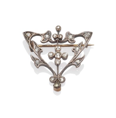 Lot 95 - A Late 19th Century Diamond Brooch, old cut diamonds set throughout the Art Nouveau piece, in...