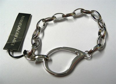 Lot 118 - A Loop Bracelet, Emporio Armani, uniform links to an oversize shaped claw catch, length 19cm,...