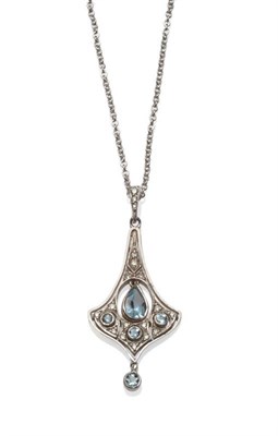 Lot 154 - An Aquamarine and Diamond Pendant on Chain, the pendant in the Art Nouveau style, the...