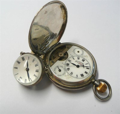 Lot 164 - A Silver 8-Day Calendar Full Hunter Pocket Watch, signed Hebdomas, mechanical movement, white...