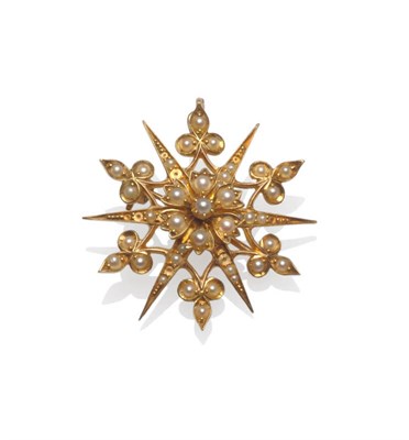 Lot 206 - A Late Victorian Star Brooch/Pendant, set throughout with seed pearls, measures 3.3cm by 3.5cm...