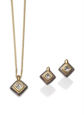 Lot 3 - An 18 Carat Gold Diamond Pendant on Chain, a princess cut diamond in a yellow rubbed over...
