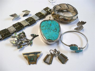 Lot 22 - A Small Quantity of Mexican Silver Jewellery, including a bar linked bracelet with matching...