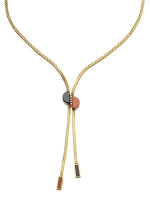 Lot 24 - An Onyx, Coral and Diamond Set Necklace, the flat link necklace with a central section of a row...