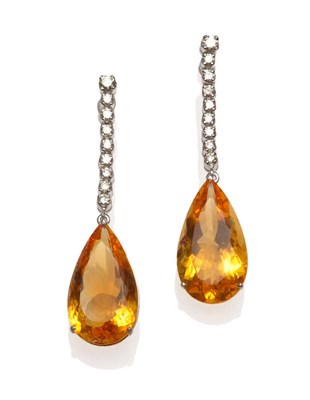 Lot 49 - A Pair of 18 Carat White Gold Citrine and Diamond Drop Earrings, a string of round brilliant...